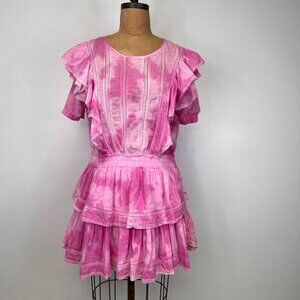 LoveShackFancy Dress Women Large Natasha Layered Lace Ruffle Shirred Party Core